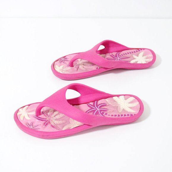 Pink Tropical Palm Tree Cushioned Flip Flops - Picture 5 of 9